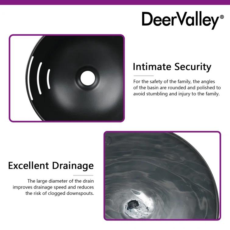 DeerValley Symmetry 13" x 13'' Circular/Round Vitreous Vessel Bathroom Sink