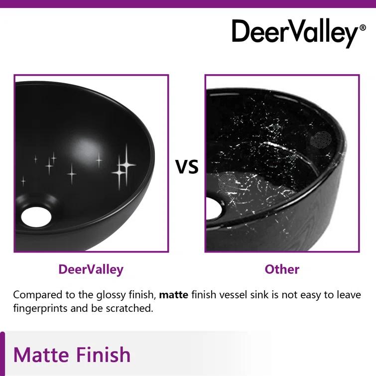 DeerValley Symmetry 13" x 13'' Circular/Round Vitreous Vessel Bathroom Sink