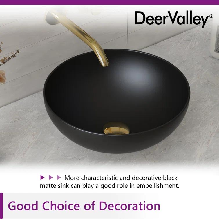 DeerValley Symmetry 13" x 13'' Circular/Round Vitreous Vessel Bathroom Sink