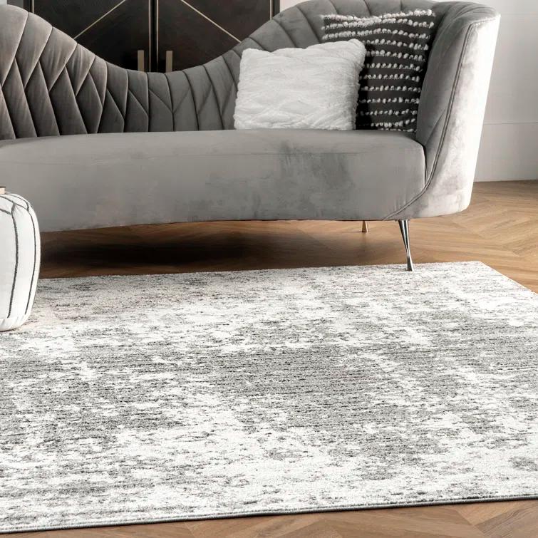 Deedra Modern Abstract Power Loom Performance Gray/White Rug