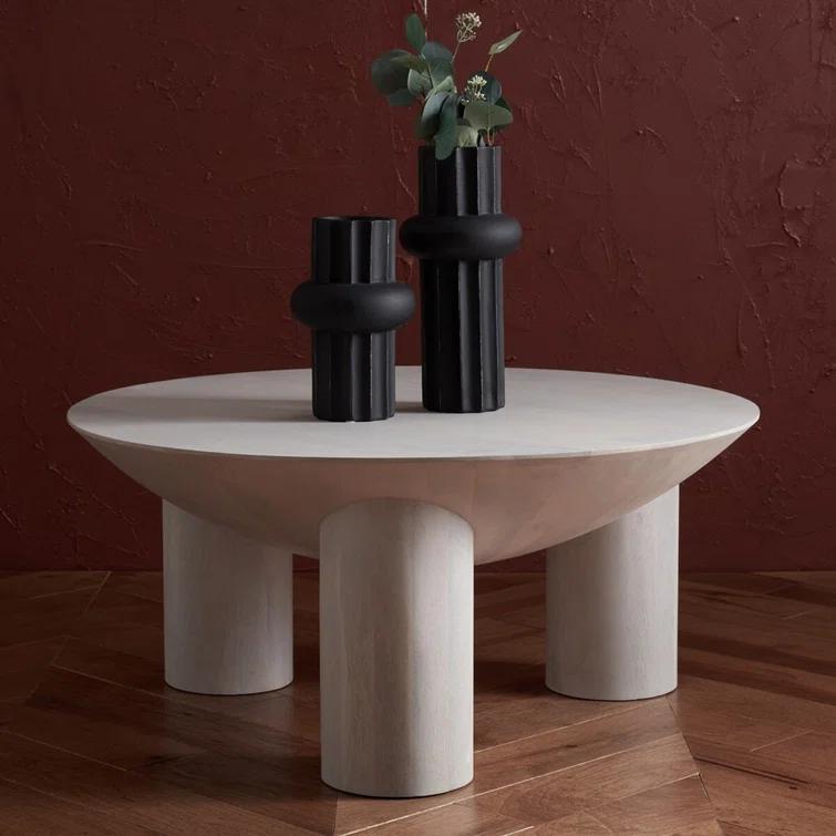 SAFAVIEH Couture Calhoun Contemporary Round Mango Wood Coffee Table, White Wash