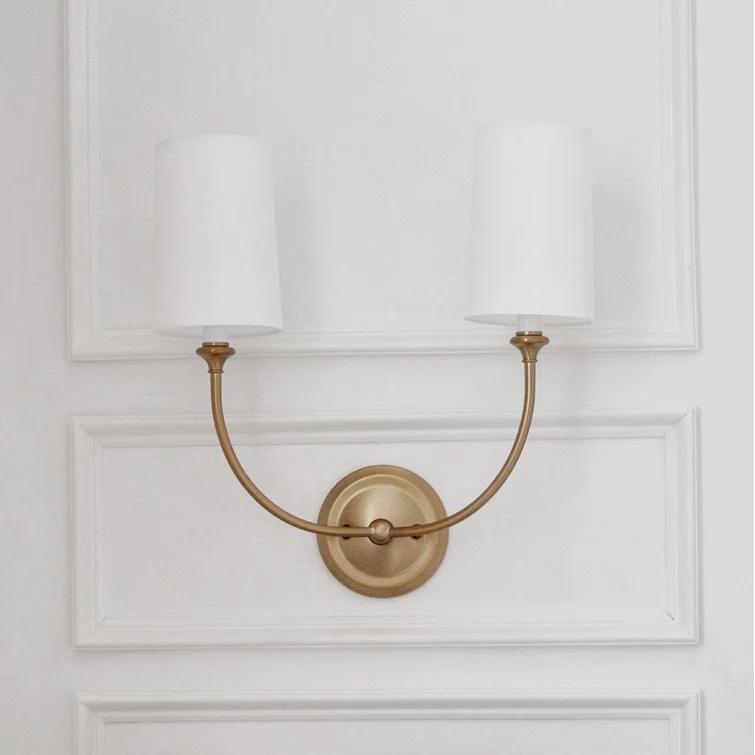 Sylvan Vibrant Gold Brass 2-Light Dimmable Sconce with Silk Shade