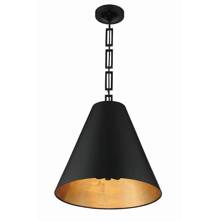Alston Matte Black & Antique Gold 3-Light Drum Pendant