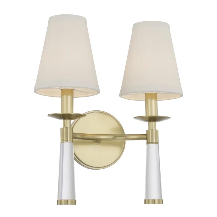 Aged Brass 2-Light Dimmable Sconce with Silk Shade