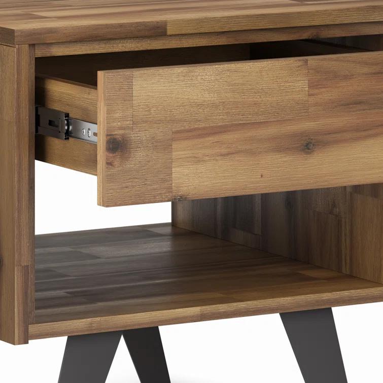 Lowry 22"W Solid Acacia Wood Square End Table with Storage Drawer