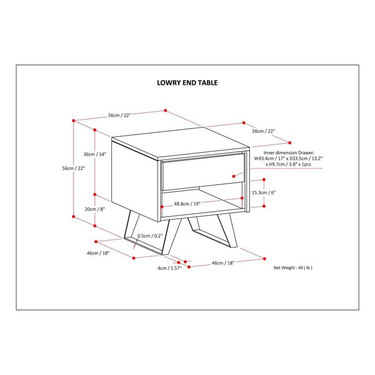 Lowry 22"W Solid Acacia Wood Square End Table with Storage Drawer