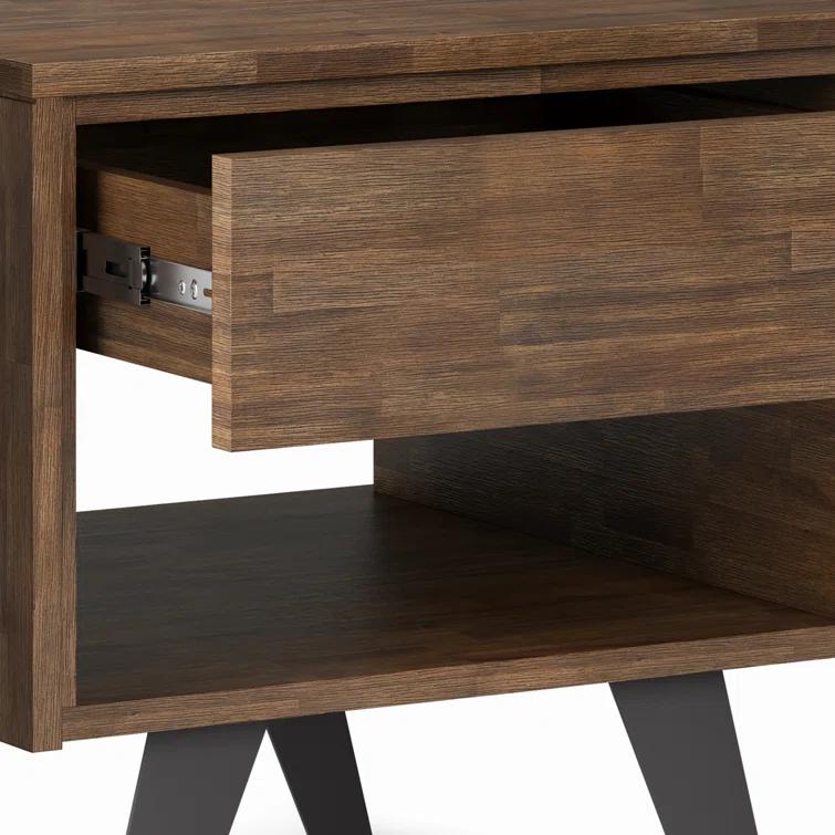 Lowry 22"W Solid Acacia Wood Square End Table with Storage Drawer