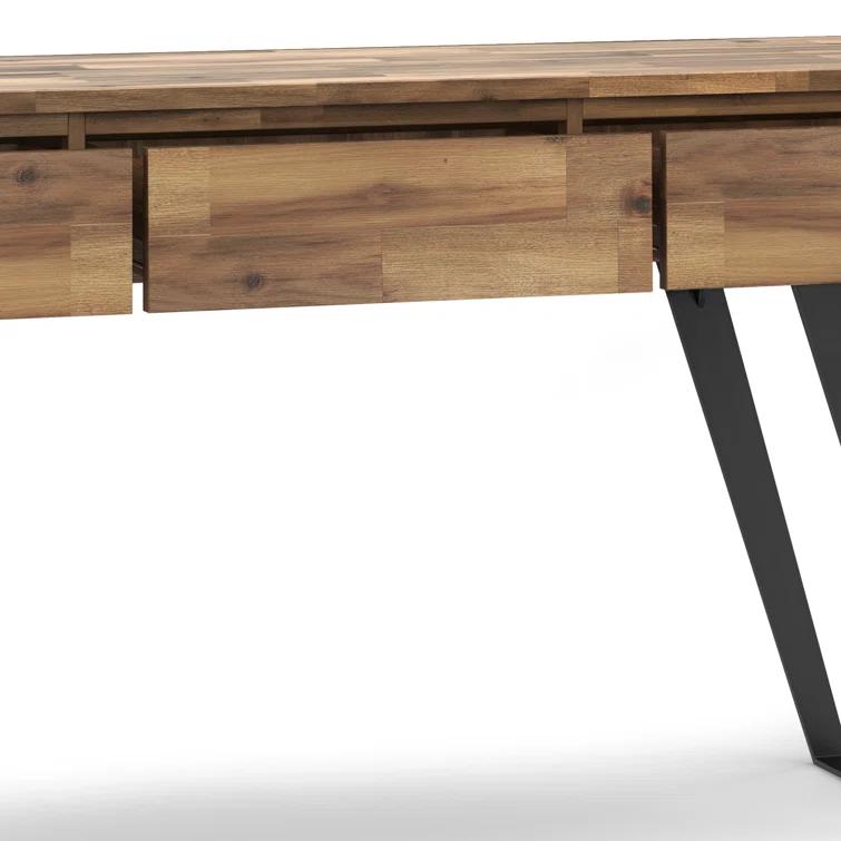 Lowry 60"W Solid Wood Modern Industrial Storage Console Table with 3 Storage Drawers and Metal Legs