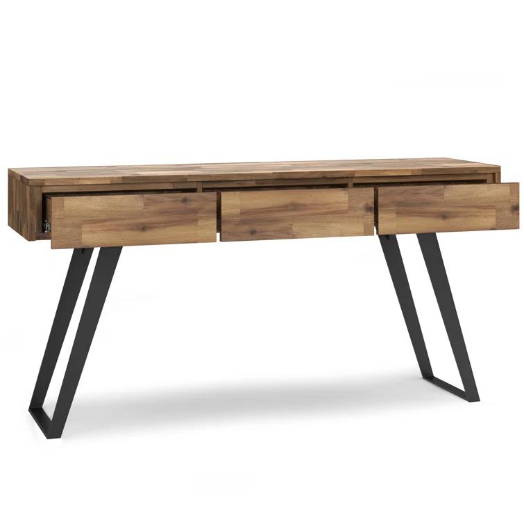Lowry 60"W Solid Wood Modern Industrial Storage Console Table with 3 Storage Drawers and Metal Legs