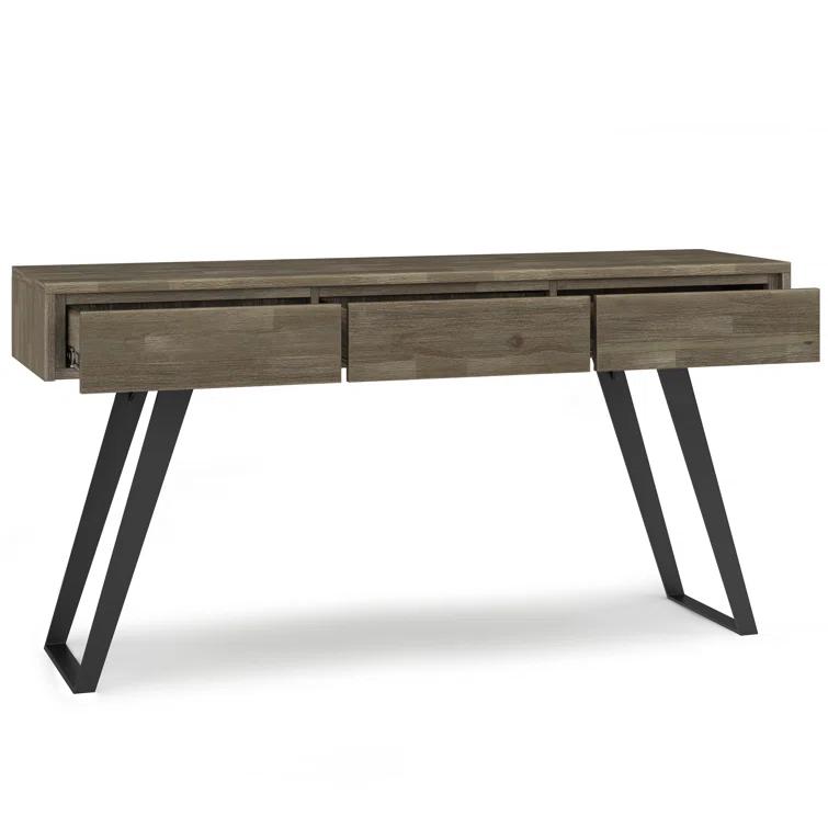 Lowry 60"W Solid Wood Modern Industrial Storage Console Table with 3 Storage Drawers and Metal Legs