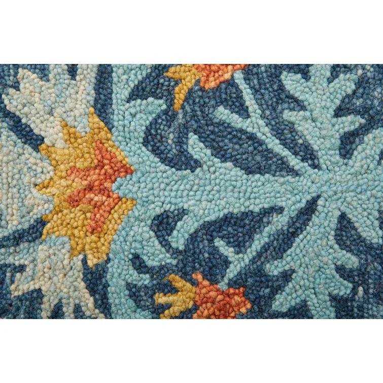 Nomadic Suzani-Inspired Hand Tufted Wool Round Rug in Ocean Blue