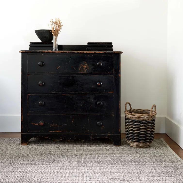 Marled Black and Warm Grey Handwoven Cotton Area Rug 8' x 10'