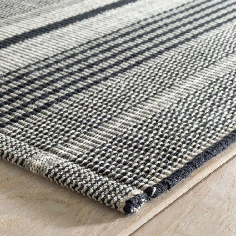 Alfie Ticking Black Handwoven Cotton Rug