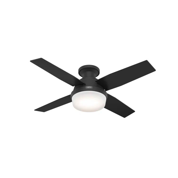 Dempsey Low Profile 44" 4 - Blade Indoor Flush Mount Small Room Ceiling Fan with Lights and Remote