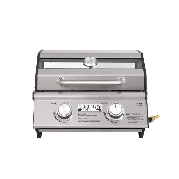 Monument Grills 13742,2-Burner Portable Stainless Steel Tabletop Propane Gas Grill with High Lid and Travel Locks, 15,000 BTU – Perfect for Family BBQs