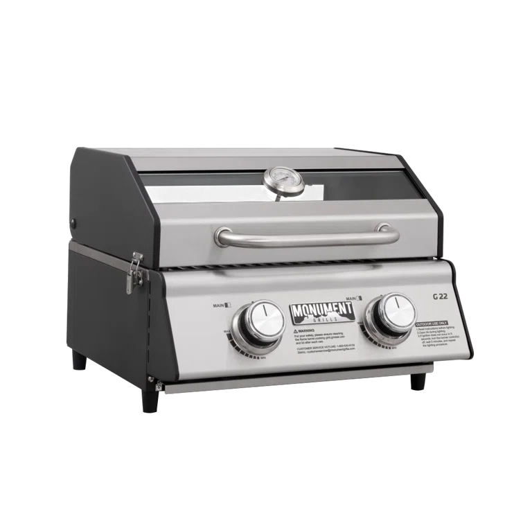 Monument Grills 13742,2-Burner Portable Stainless Steel Tabletop Propane Gas Grill with High Lid and Travel Locks, 15,000 BTU – Perfect for Family BBQs
