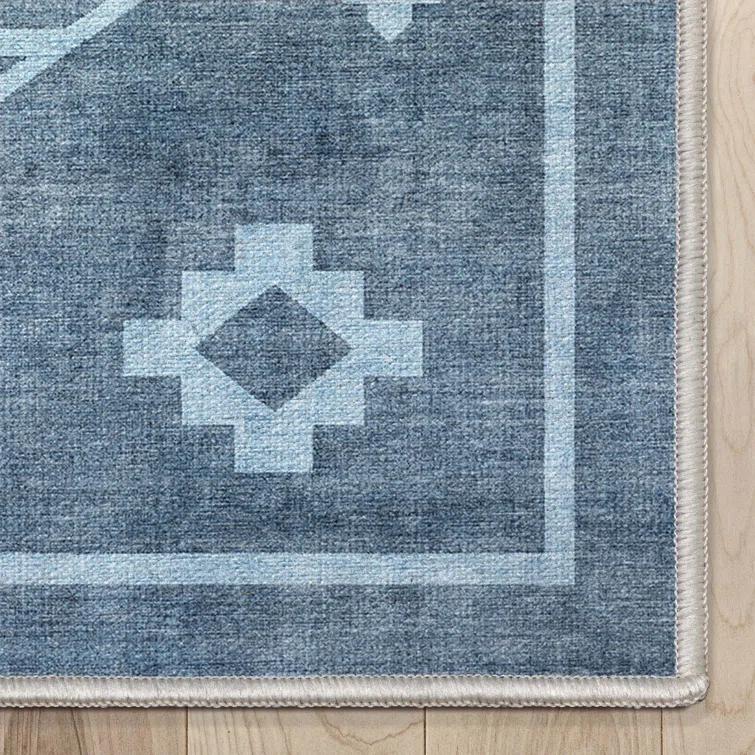 Kehr Bottineau Distressed Southwestern Blue Flat-Weave Rug