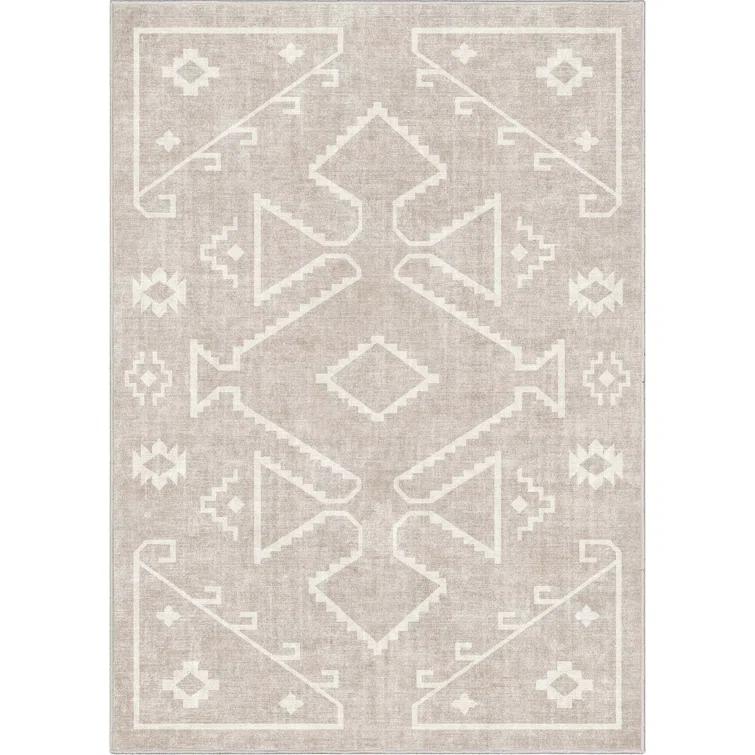 Kehr Bottineau Distressed Southwestern Beige Flat-Weave Rug