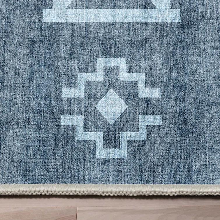 Kehr Bottineau Distressed Southwestern Blue Flat-Weave Rug
