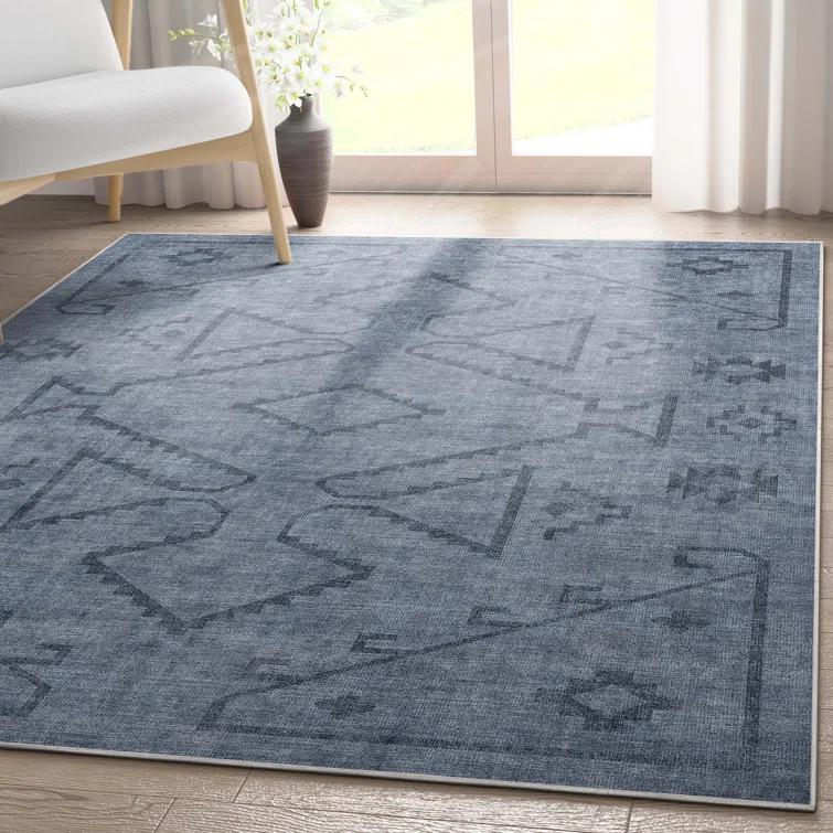Kehr Bottineau Distressed Southwestern Navy Blue Flat-Weave Rug