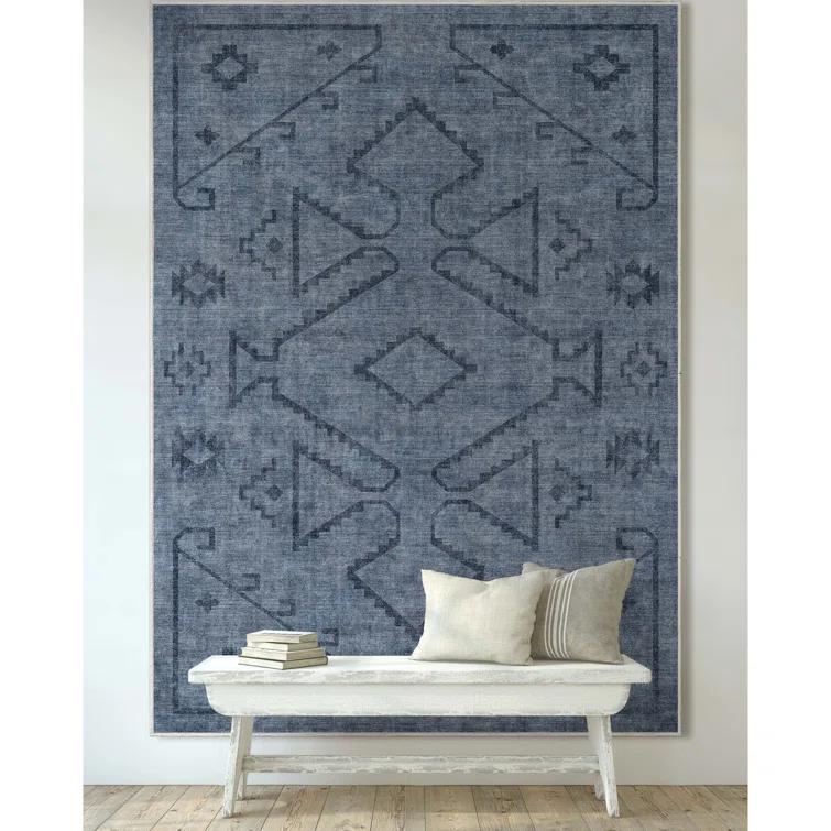 Kehr Bottineau Distressed Southwestern Navy Blue Flat-Weave Rug
