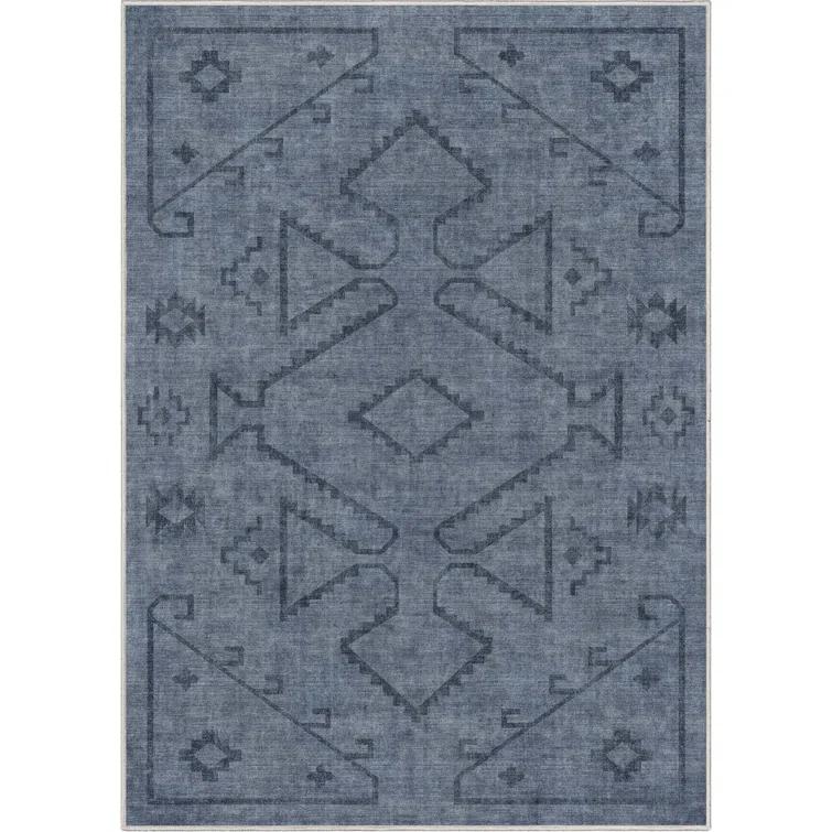 Kehr Bottineau Distressed Southwestern Navy Blue Flat-Weave Rug