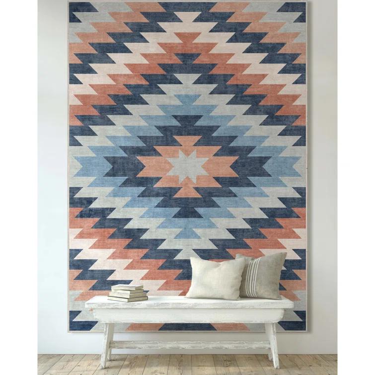 Kehr Albuquerque Southwestern Flatweave Blue Area Rug