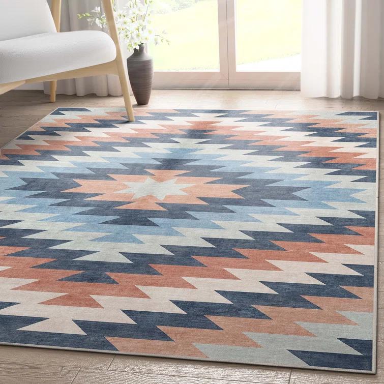 Kehr Albuquerque Southwestern Flatweave Blue Area Rug