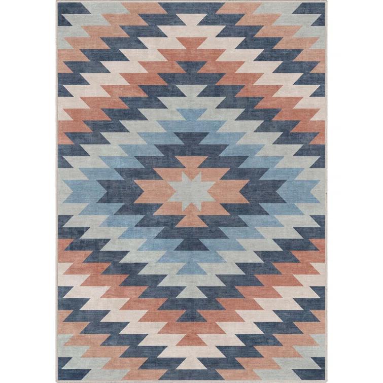 Kehr Albuquerque Southwestern Flatweave Blue Area Rug
