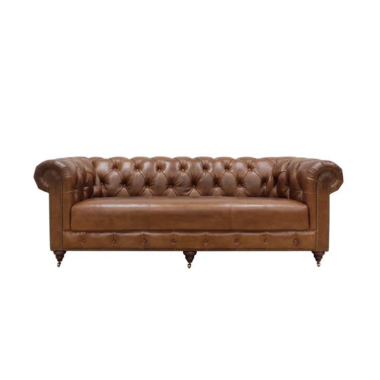 Pasargad Paris Club 88'' Leather Sofa