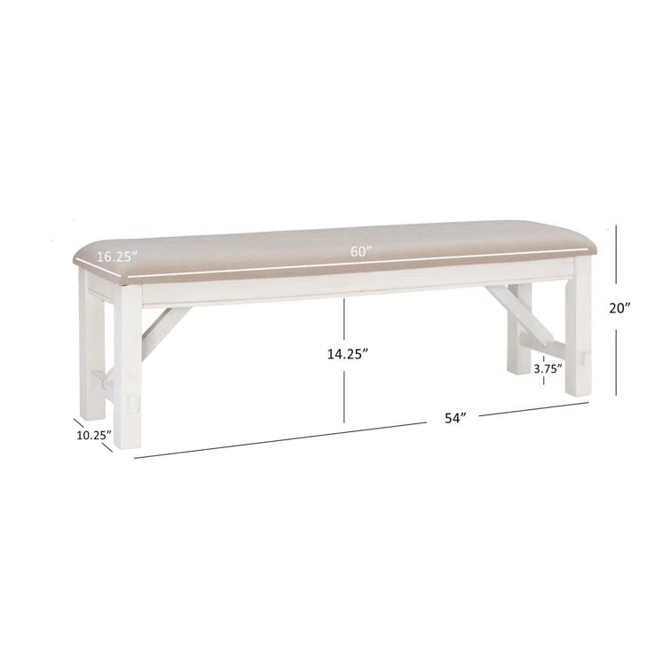 Gigi 60" Solid Wood and Upholstered Farmhouse Dining Bench
