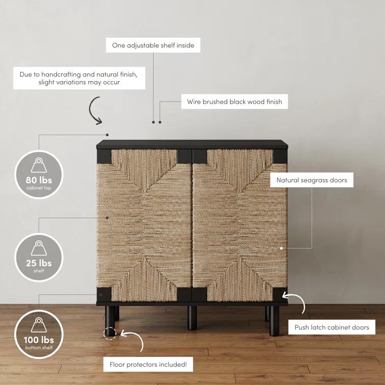 Shellie 31.4'' Tall Solid Wood 2 - Door Accent Cabinet