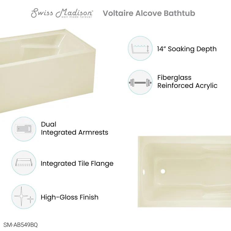 Voltaire 54" x 30" Alcove Bathtub with Apron