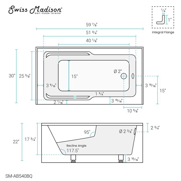 Voltaire 60" x 30" Alcove Bathtub with Apron