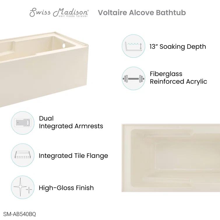 Voltaire 60" x 30" Alcove Bathtub with Apron