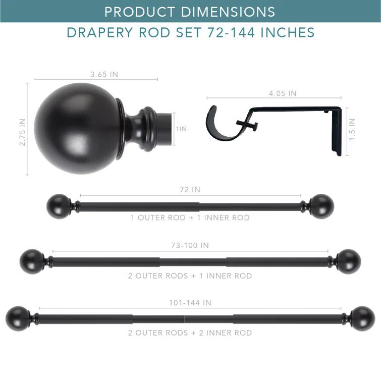 Adjustable 1" Single Curtain Rod