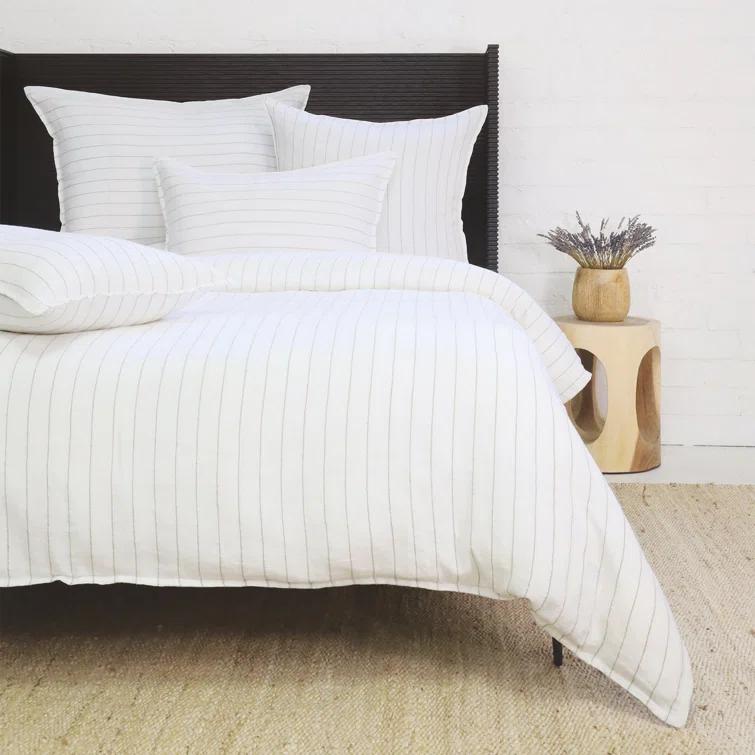 Blake Linen Duvet by Pom Pom at Home - White and Natural / Queen