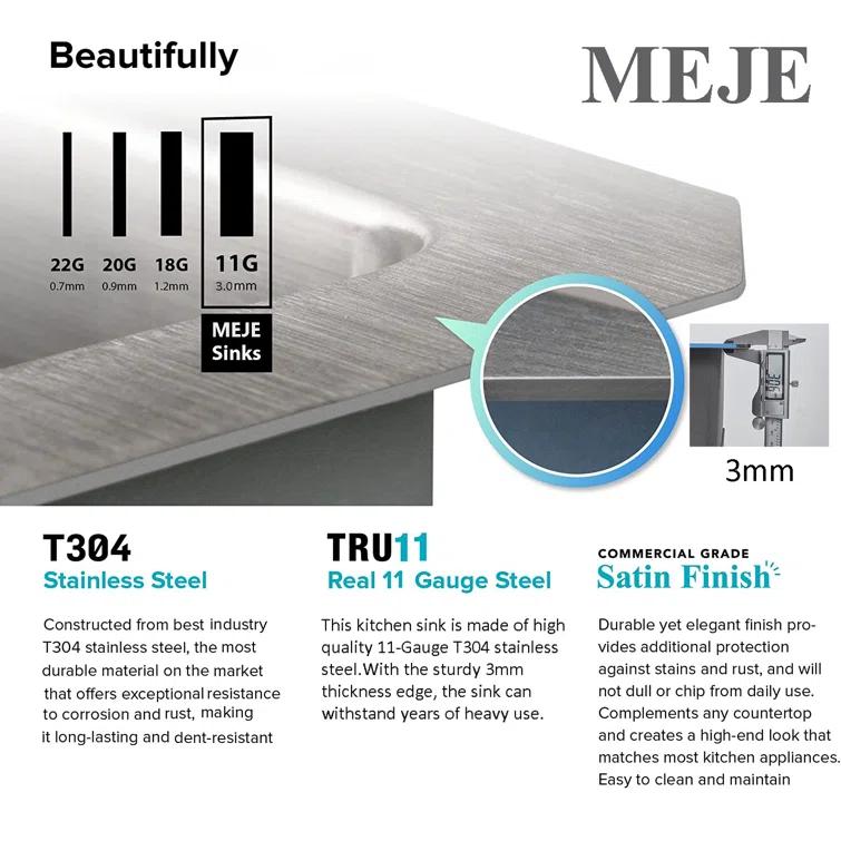 31.5"L Drop-in Stainless Steel Kitchen Sink, Single Large Kitchen Sink with Accessories