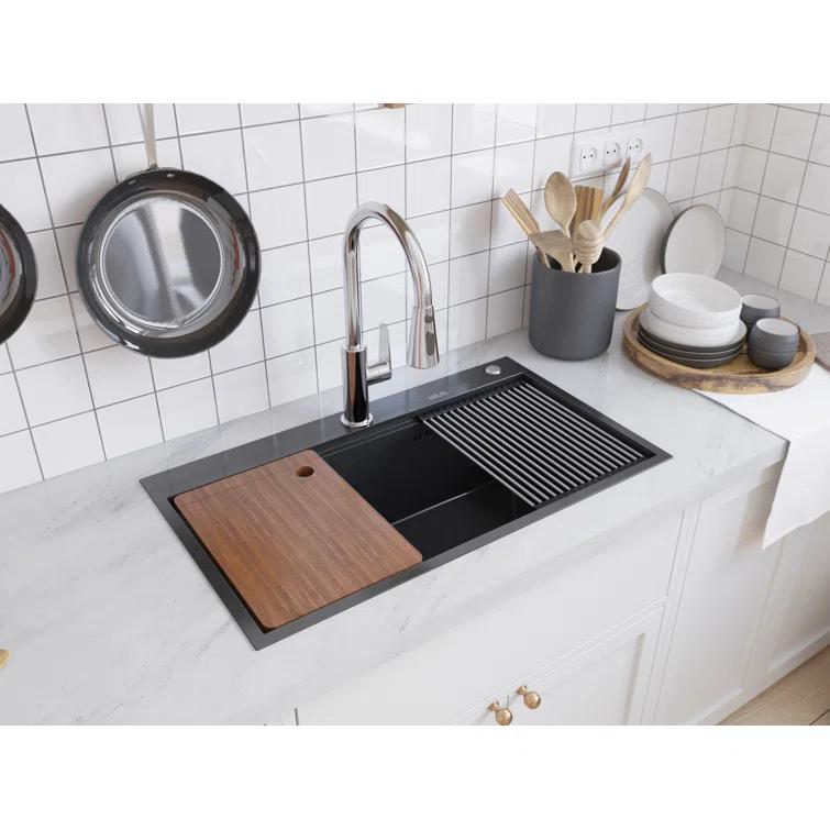 31.5"L Drop-in Stainless Steel Kitchen Sink, Single Large Kitchen Sink with Accessories