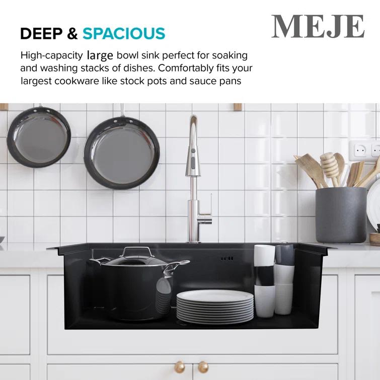 31.5"L Drop-in Stainless Steel Kitchen Sink, Single Large Kitchen Sink with Accessories