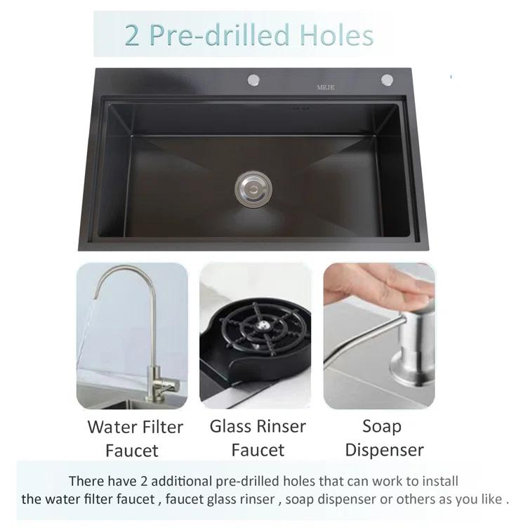 31.5"L Drop-in Stainless Steel Kitchen Sink, Single Large Kitchen Sink with Accessories