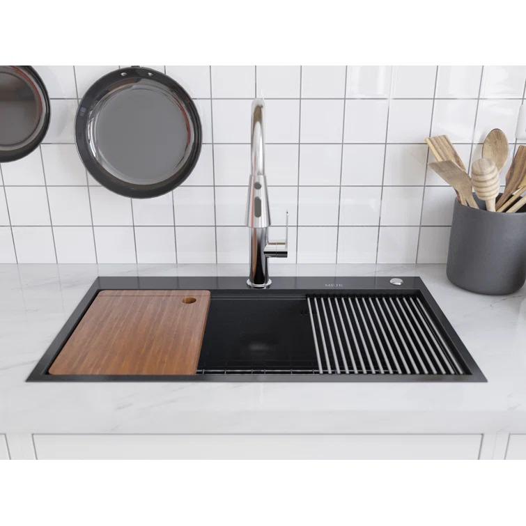 31.5"L Drop-in Stainless Steel Kitchen Sink, Single Large Kitchen Sink with Accessories
