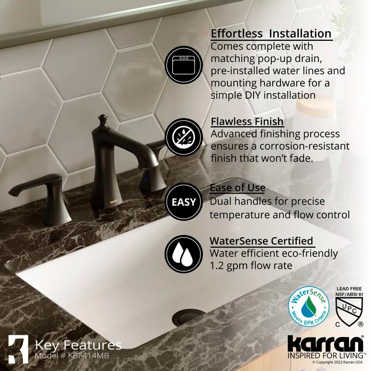 Karran Woodburn 8 In. Widespread 2-Handle Bathroom Faucet With Matching Pop-up Drain