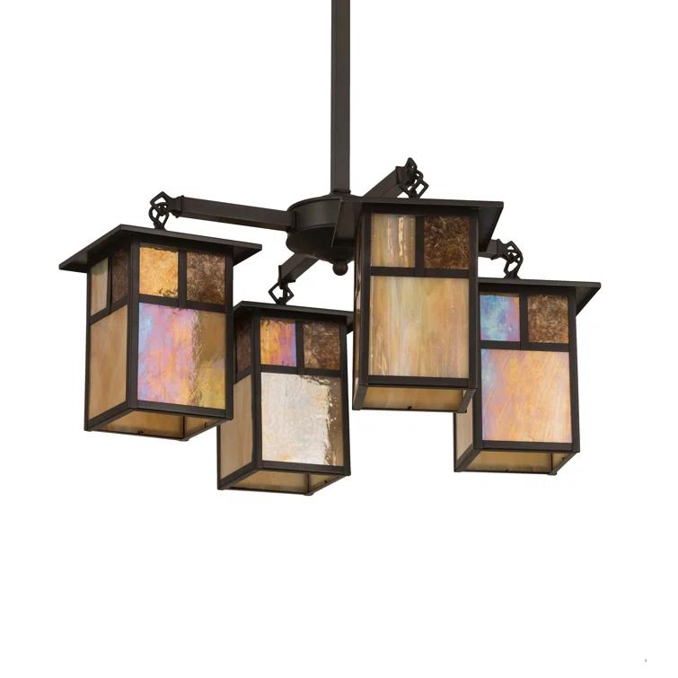 Craftsman Brown 4-Light Chandelier with Iridescent Glass Shades