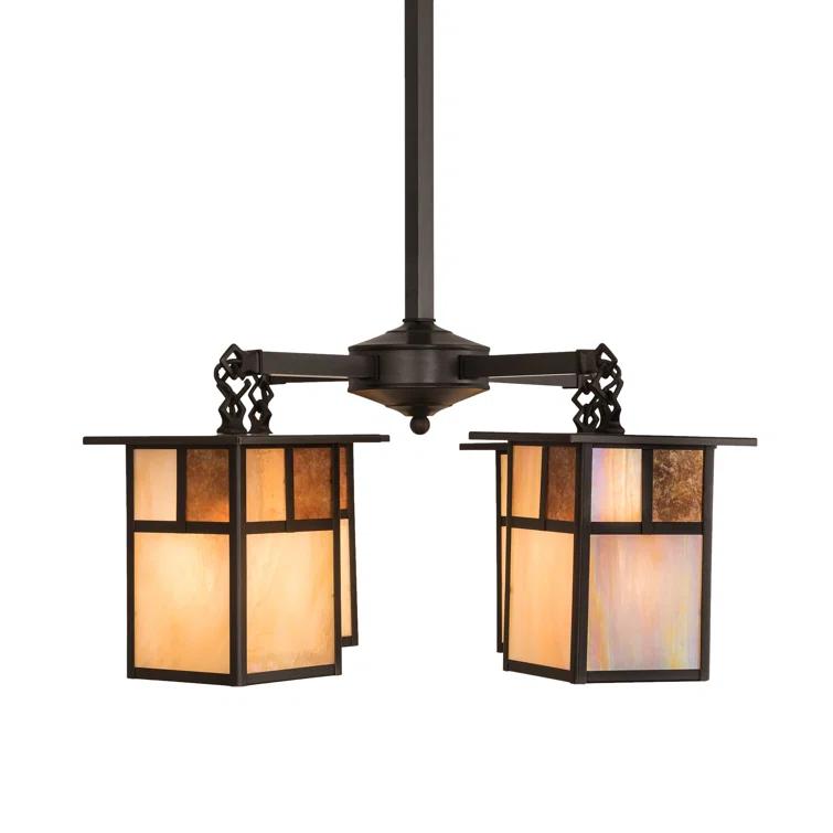 Craftsman Brown 4-Light Chandelier with Iridescent Glass Shades