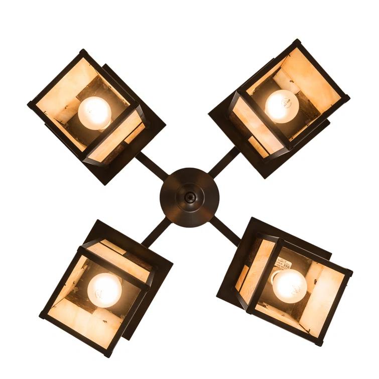 Craftsman Brown 4-Light Chandelier with Iridescent Glass Shades