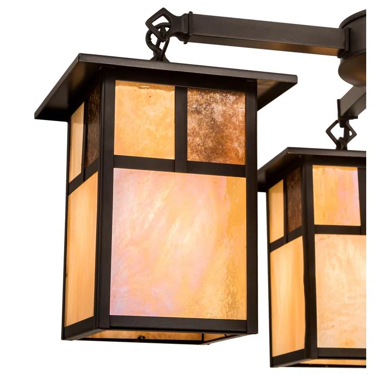 Craftsman Brown 4-Light Chandelier with Iridescent Glass Shades
