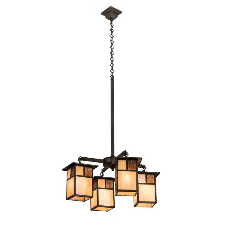 Craftsman Brown 4-Light Chandelier with Iridescent Glass Shades