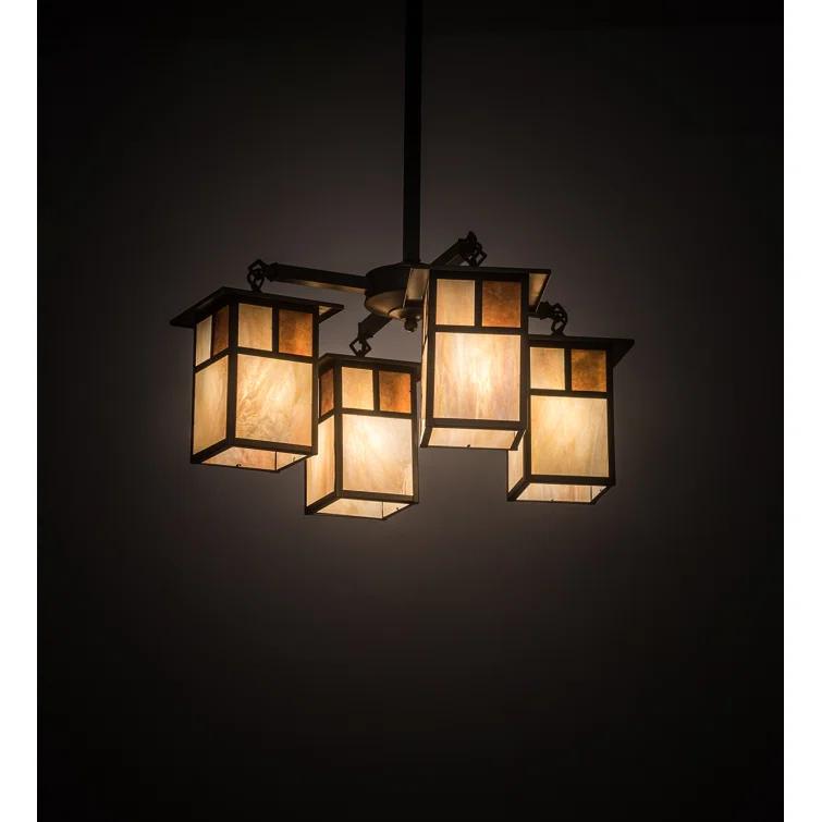 Craftsman Brown 4-Light Chandelier with Iridescent Glass Shades