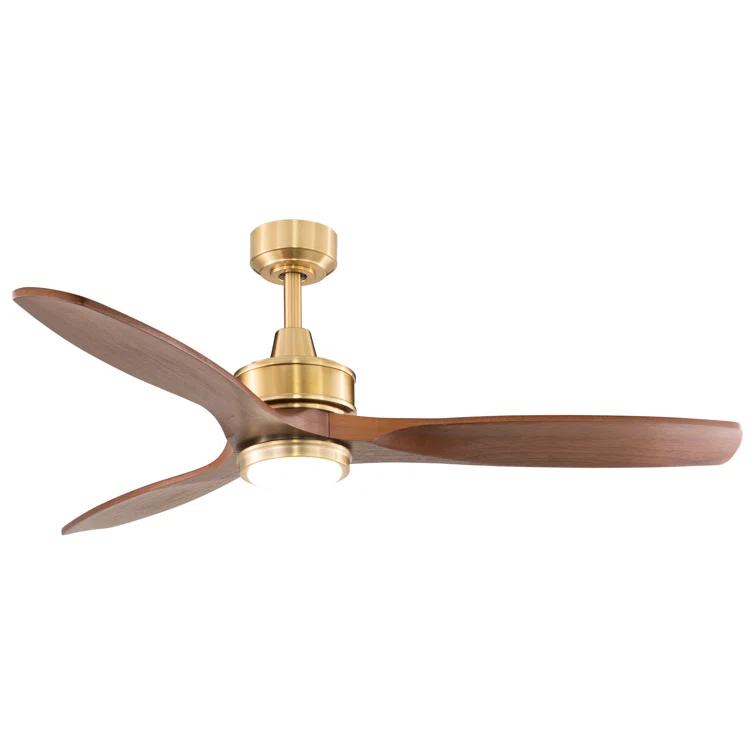 Wade Logan® Ballog 52 in. Matte Black and Brushed Silver Indoor Outdoor Rod Mount Industrial Ceiling Fan with Wooden Walnut Blades, Dimmable Integrated LED Light Kit and Remote Control Included, 3 Speeds